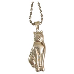 Sterling Cat Pendant W Hypo-Allergenic Silver Plate Magnetic Closure Chain