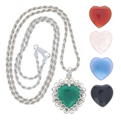 Sterling Chalcedony Quartz Interchangeable Solitaire Heart Necklace 23 3/4" 925
