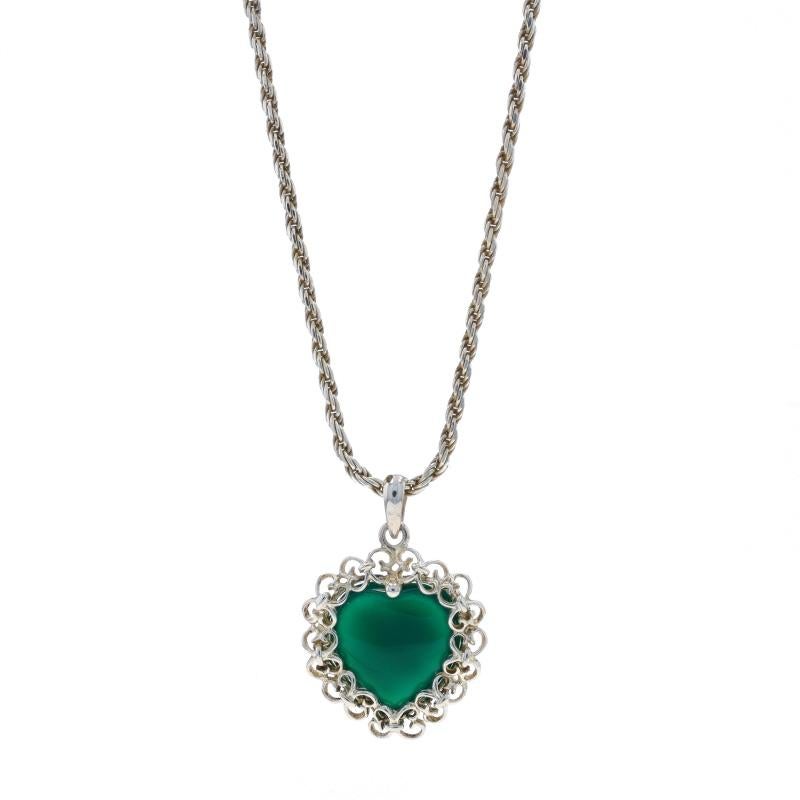Sterling Chalcedon Quarz austauschbare Solitär Herz Halskette 23 3/4