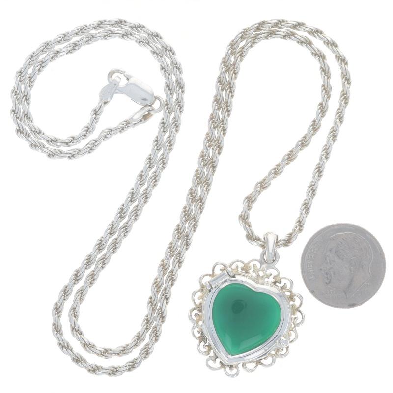 Sterling Chalcedon Quarz austauschbare Solitär Herz Halskette 23 3/4