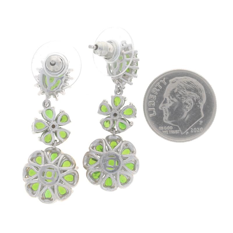 Women's Sterling Chrome Diopside White Topaz Halo Dangle Earrings 925 Gold Plate Flowers For Sale