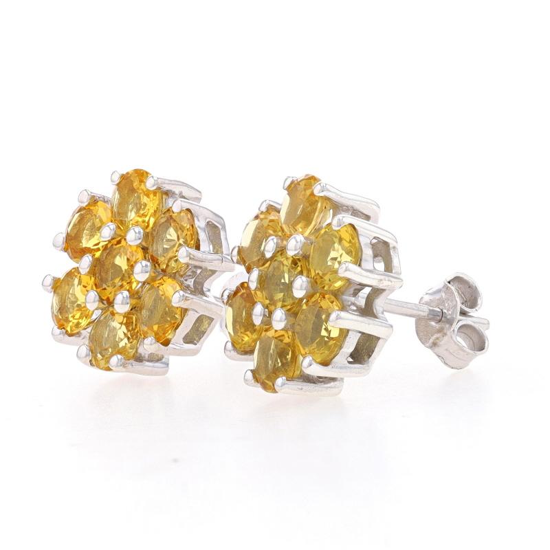 Round Cut Sterling Citrine Large Cluster Halo Stud Earrings - 925 Round 2.80ctw Pierced For Sale