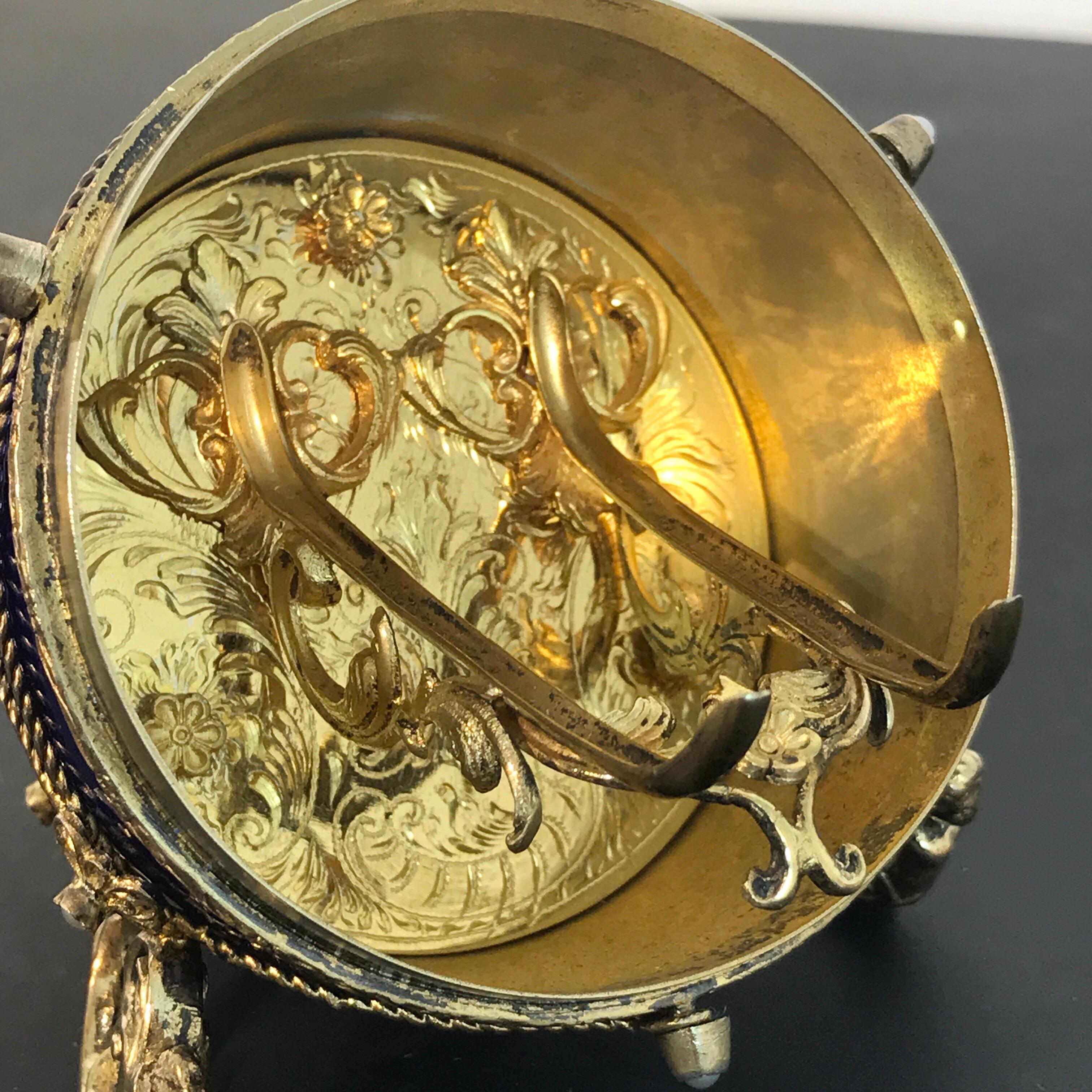Sterling and Cobalt Blue Enamel Egg Music Box, in the Style of Fabergé 7