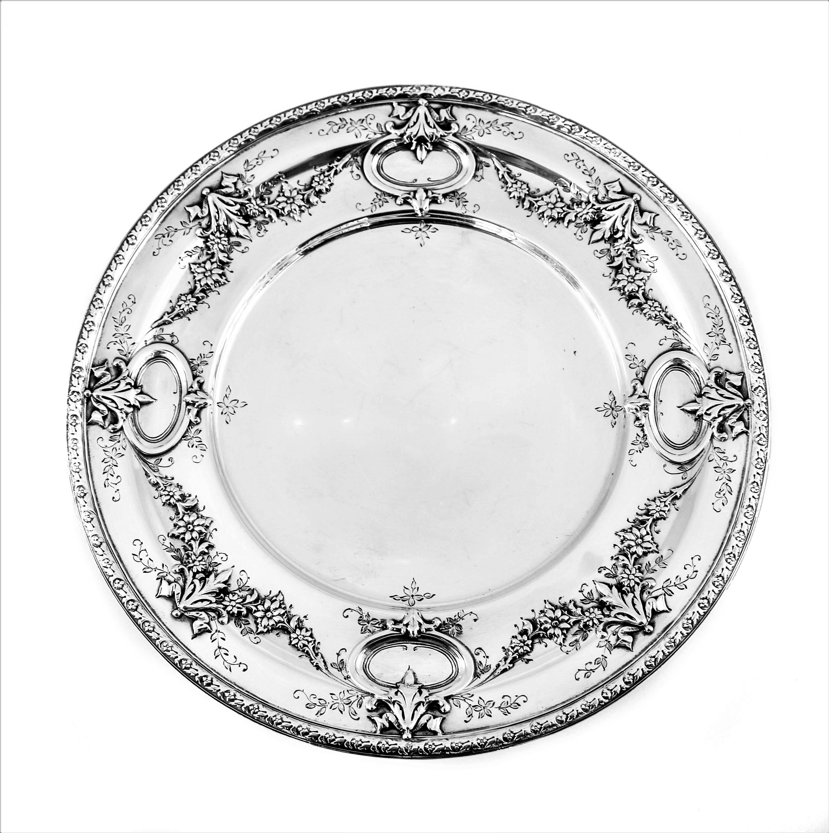 These sterling compotes are simply gorgeous! Old-world charm and detail at its finest. The top surface is flat which is ideal for cookies or pastries. Around the edge raised wreaths and a medallion pattern decorate them. The bases have an etched