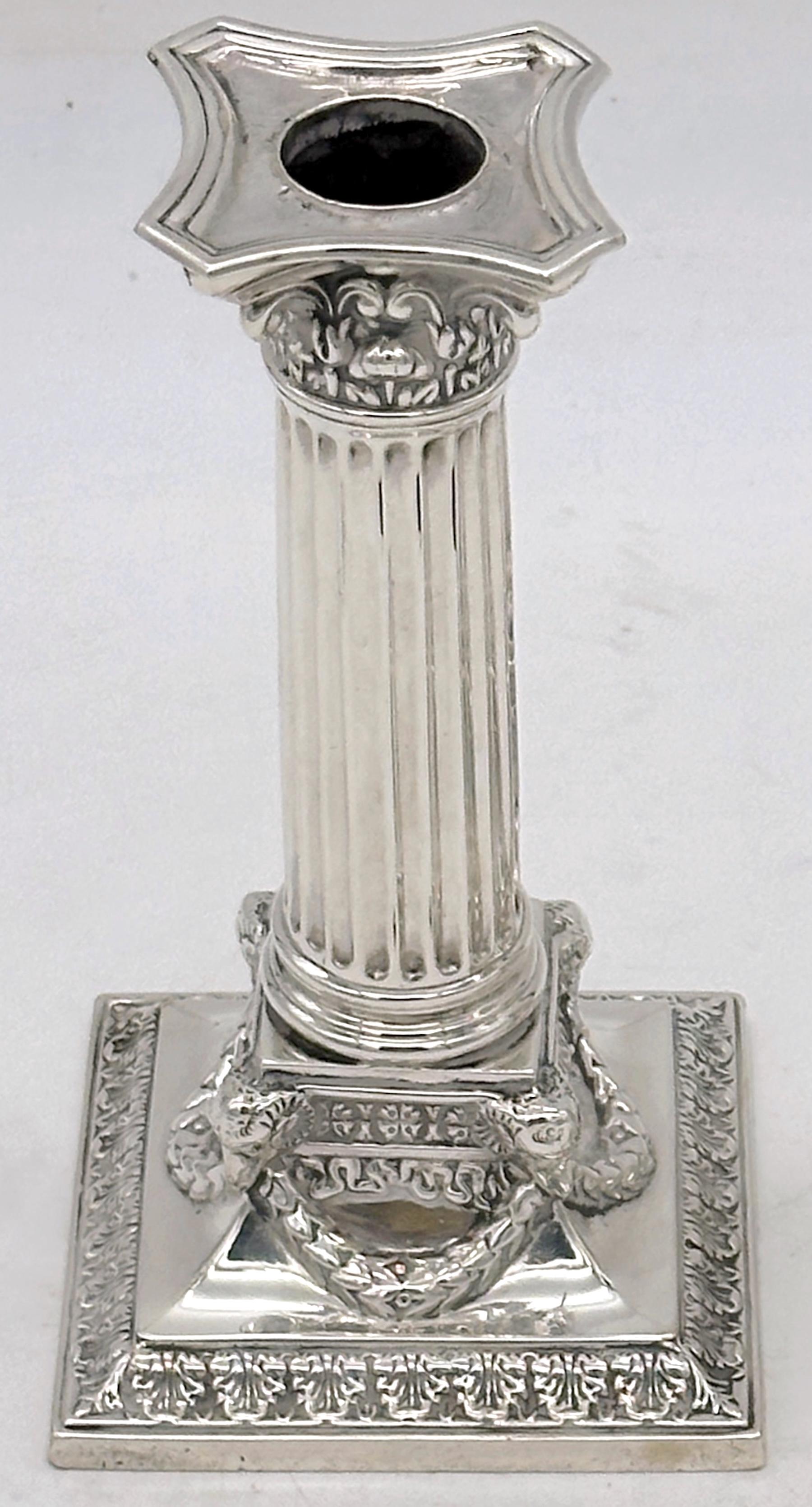Sterling Corinthian Column Candlesticks Sheffield, 1899, Martin, Hall & Co. For Sale 2