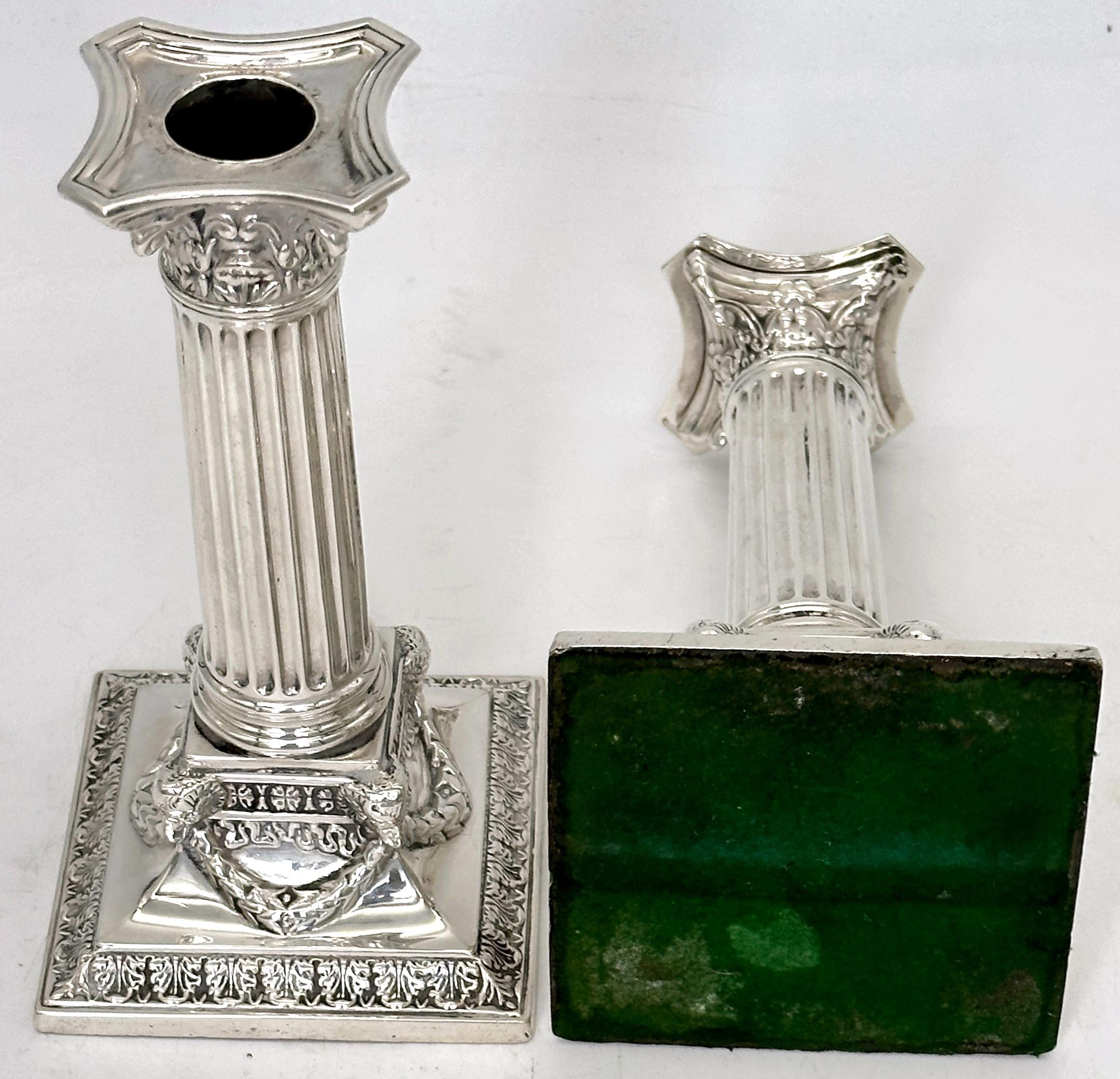 Sterling Corinthian Column Candlesticks Sheffield, 1899, Martin, Hall & Co. In Good Condition For Sale In West Palm Beach, FL