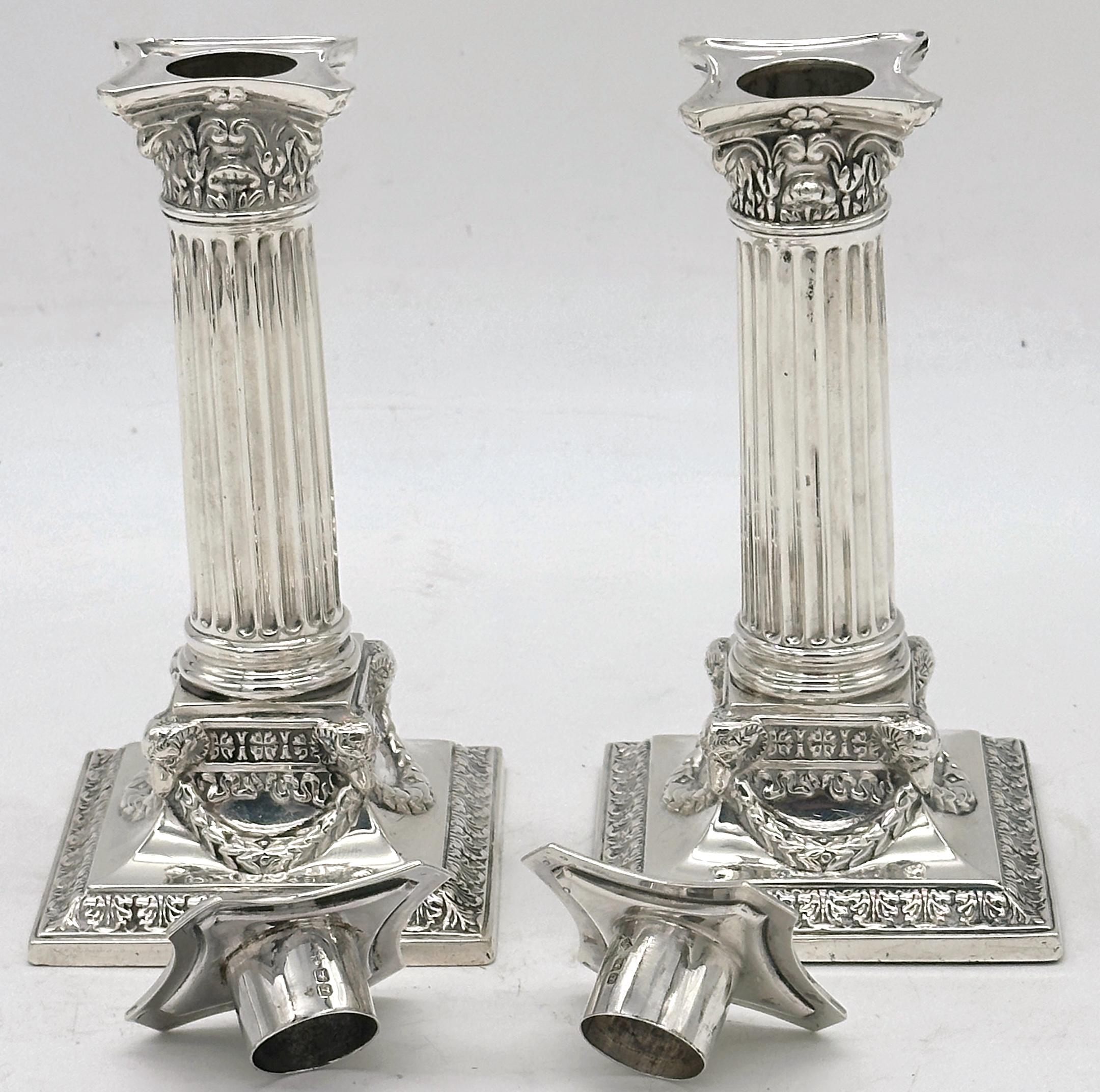 Sterling Silver Sterling Corinthian Column Candlesticks Sheffield, 1899, Martin, Hall & Co. For Sale
