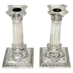 Sterling Corinthian Column Candlesticks Sheffield, 1899, Martin, Hall & Co.