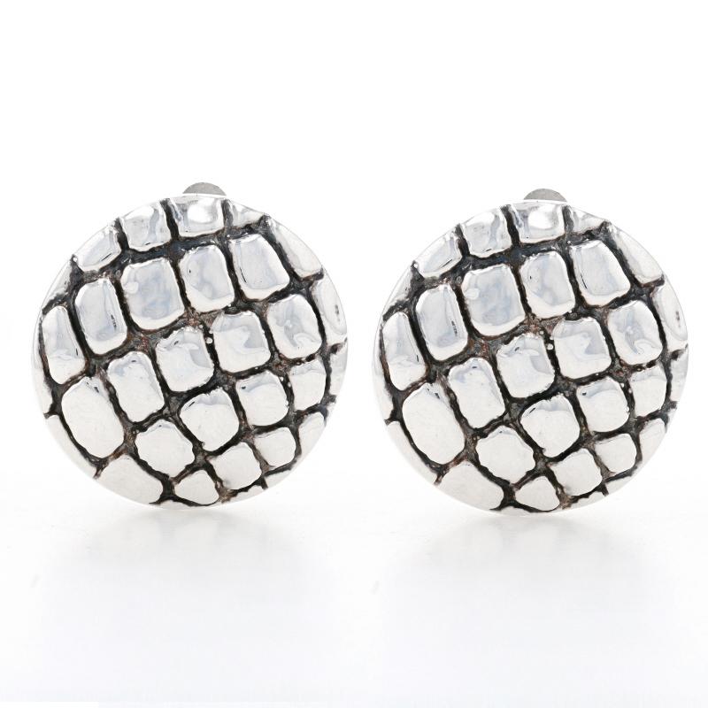 Metal Content: Sterling Silver (resin filled)

Style: Large Stud
Fastening Type: Clip-On Closures
Theme: Crosshatch Animal Print

Measurements
Tall: 1 1/8