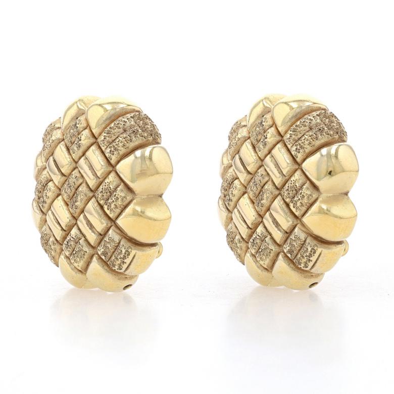 Sterling Crosshatch Basket Weave Large Stud Earrings 925 Gold Pltd Italy Clip-On In Excellent Condition For Sale In Greensboro, NC