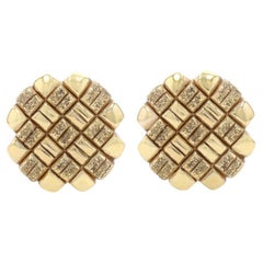 Sterling Crosshatch Basket Weave Large Stud Earrings 925 Gold Pltd Italy Clip-On