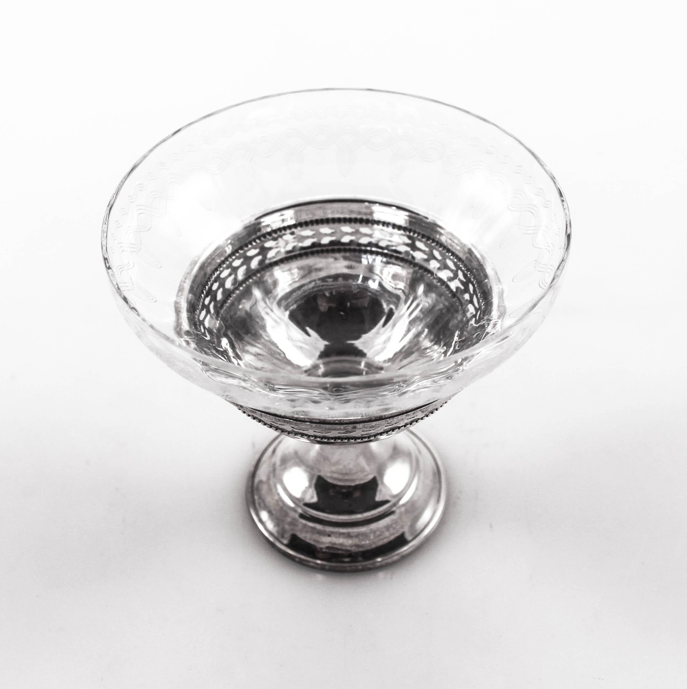 Copas de postre de plata y cristal Estadounidense en venta