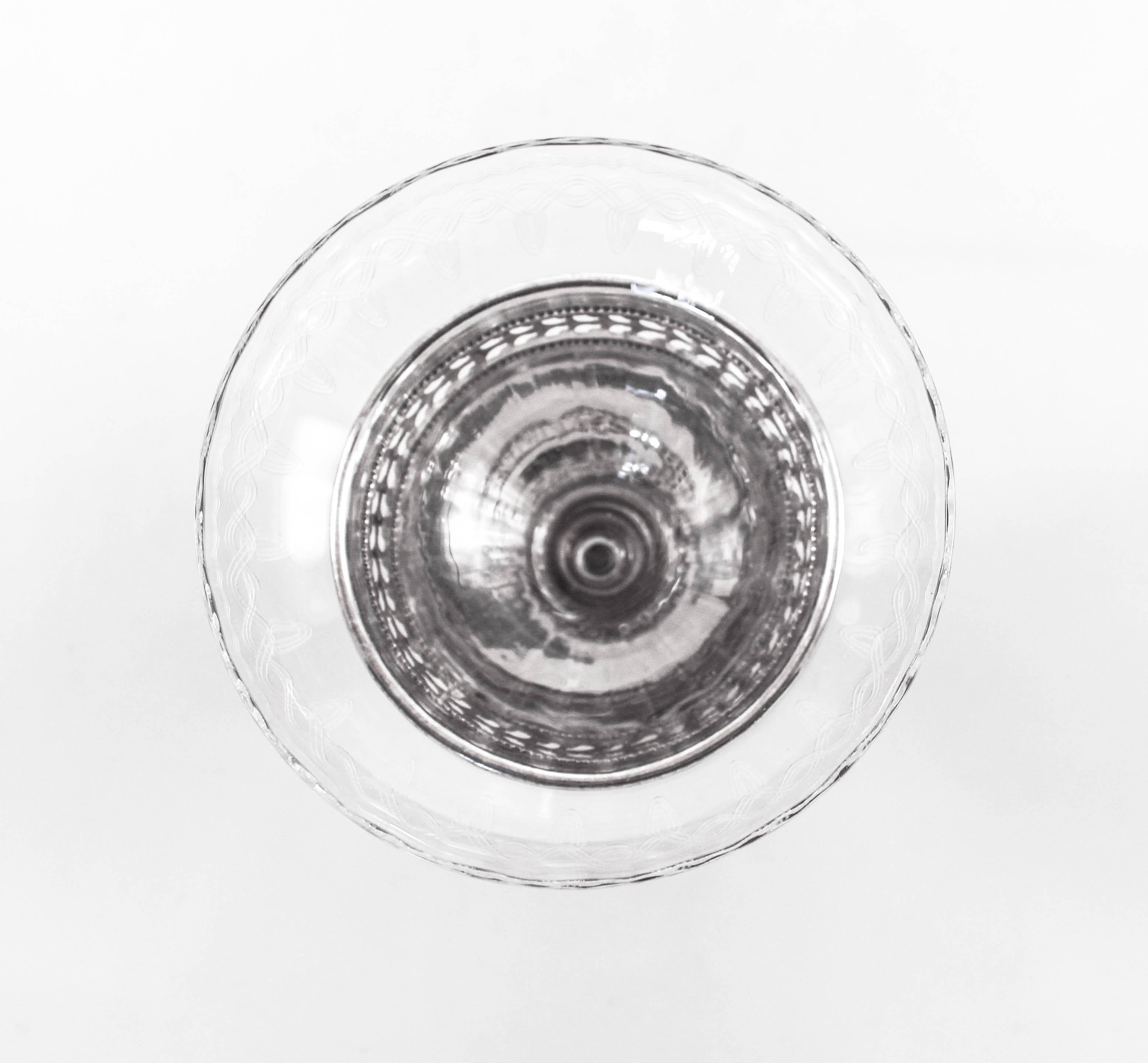 Copas de postre de plata y cristal mediados del siglo XX en venta