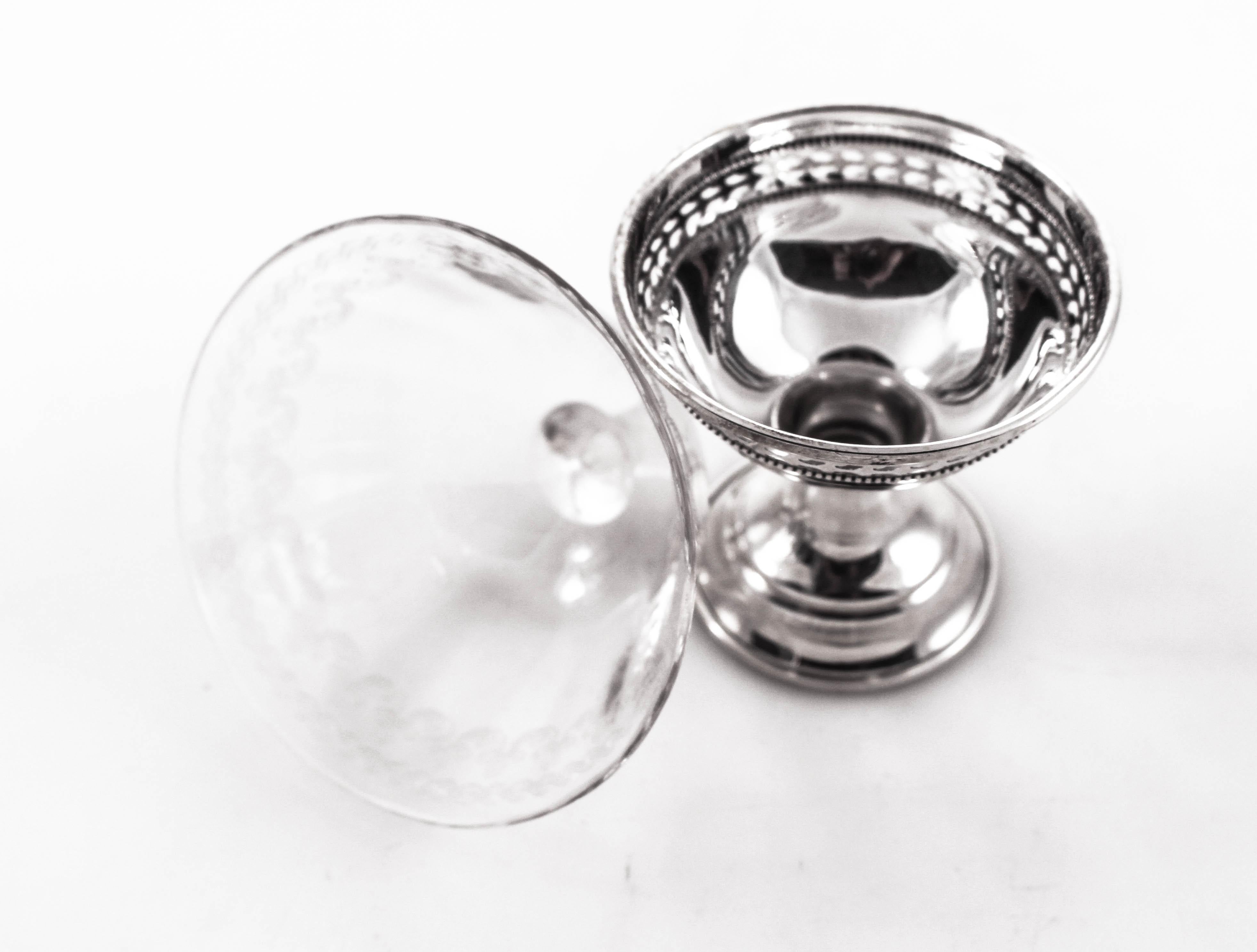 Copas de postre de plata y cristal en venta 2