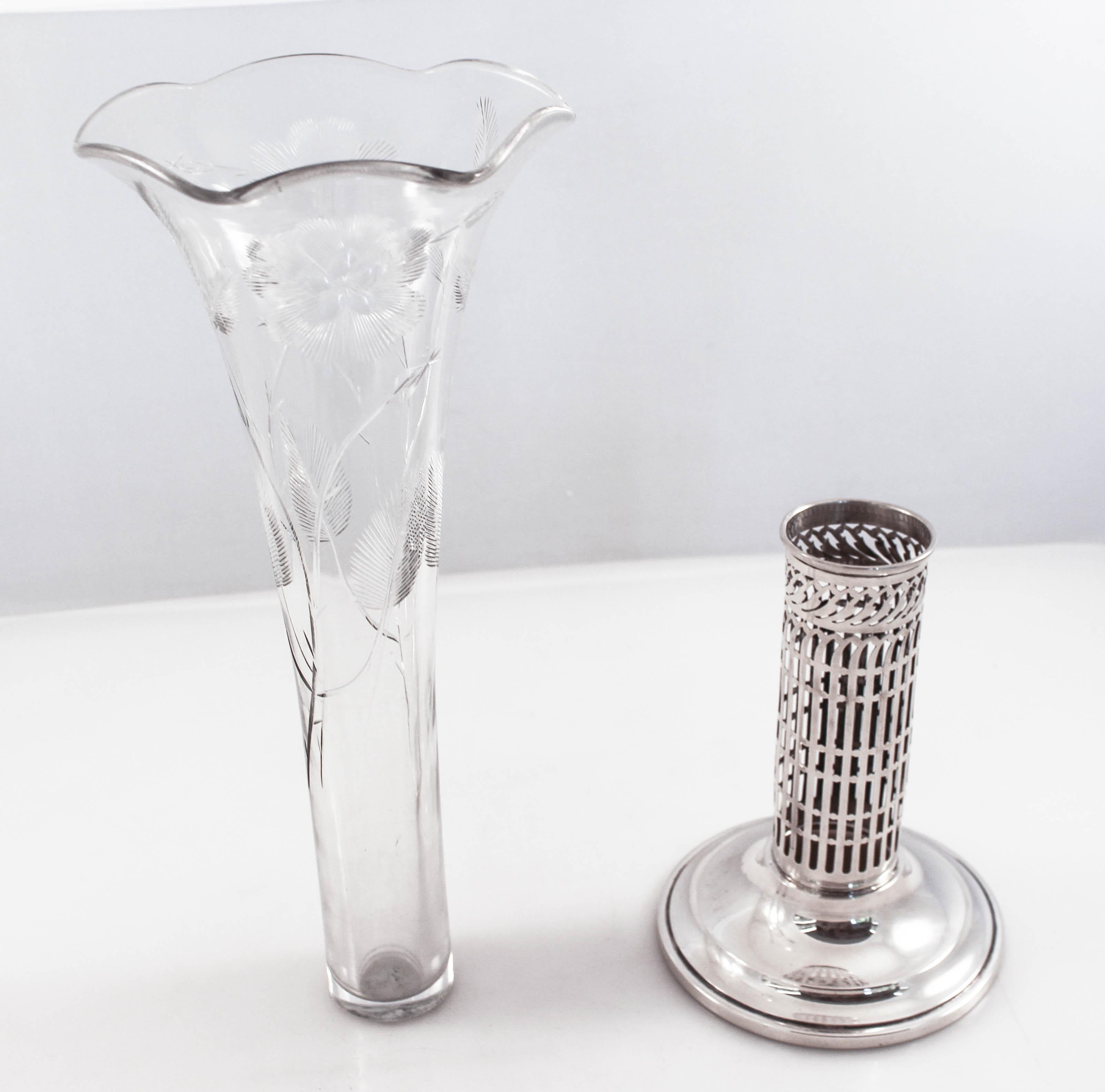 Sterling and Crystal Vase In Excellent Condition In Brooklyn, NY