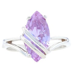 Sterling Cubic Zirconia Cocktail Solitaire Ring - 925 Marquise 3ct Purplish Pink