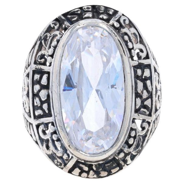 Sterling Cubic Zirkonia Cocktail Solitär-Ring - 925 Oval 13,60ct Schnörkelarbeit