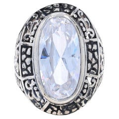 Sterling Cubic Zirkonia Cocktail Solitär-Ring - 925 Oval 13,60ct Schnörkelarbeit