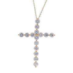 Sterling Cubic Zirconia Cross Pendant Necklace -925 Gold Pltd Round Faith Adjust