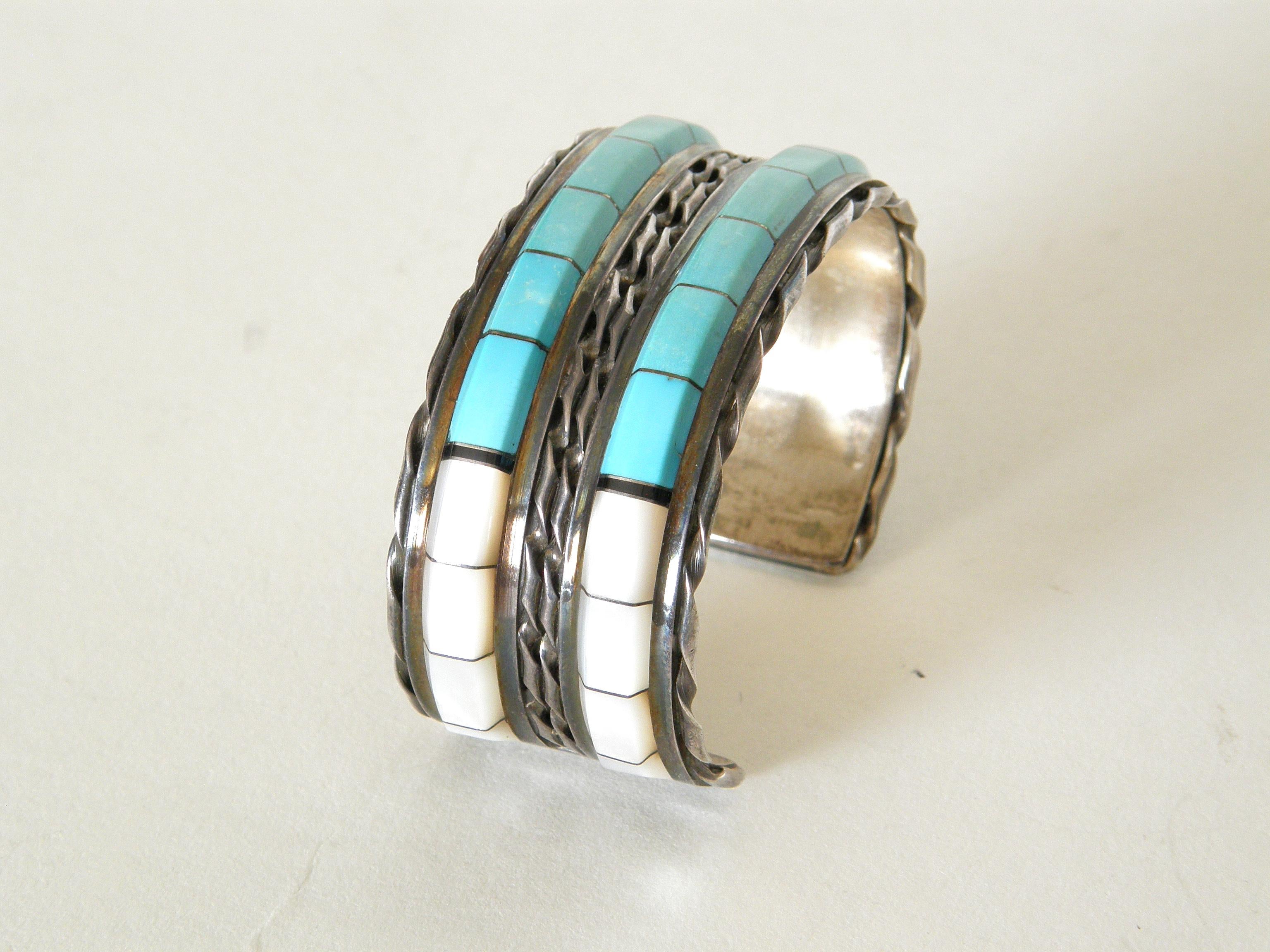 Native American Sterling Cuff Bracelet by Zuni Artists Martin and Esther Panteah