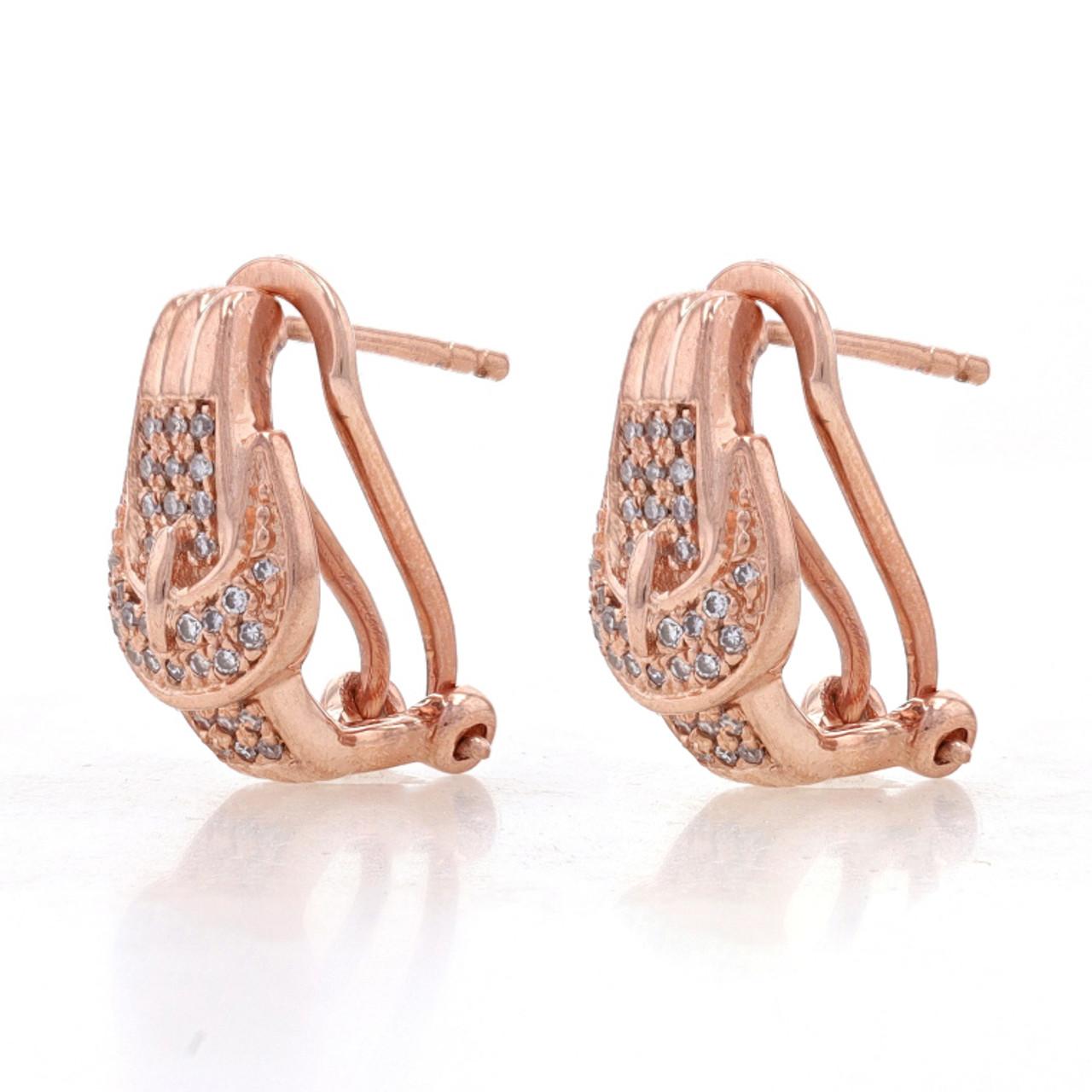 Single Cut Sterling Diamond Buckle Earrings & Ring Set 925 Rose Gold Plate .30ctw Band