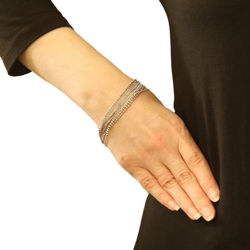 Bracciale a catena multipla in argento con perline e cordoli, misura 7 3/4