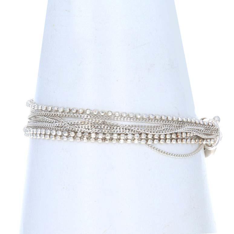 Donna Bracciale a catena multipla in argento con perline e cordoli, misura 7 3/4