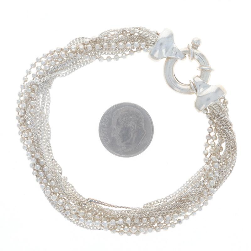 Bracciale a catena multipla in argento con perline e cordoli, misura 7 3/4