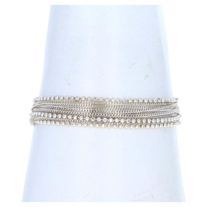 Sterling Diamantschliff Perlen & Curb Multi Kette Armband 7 3/4" - 925 Italien