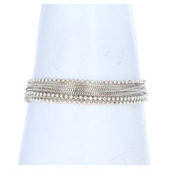 Sterling Diamond Cut Bead & Curb Multi Chain Bracelet 7 3/4" - 925 Italy