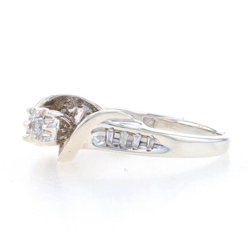Sterling Diamond Engagement Ring - 925 Round & Baguette .10ctw Ribbon Cathedral In Excellent Condition In Greensboro, NC