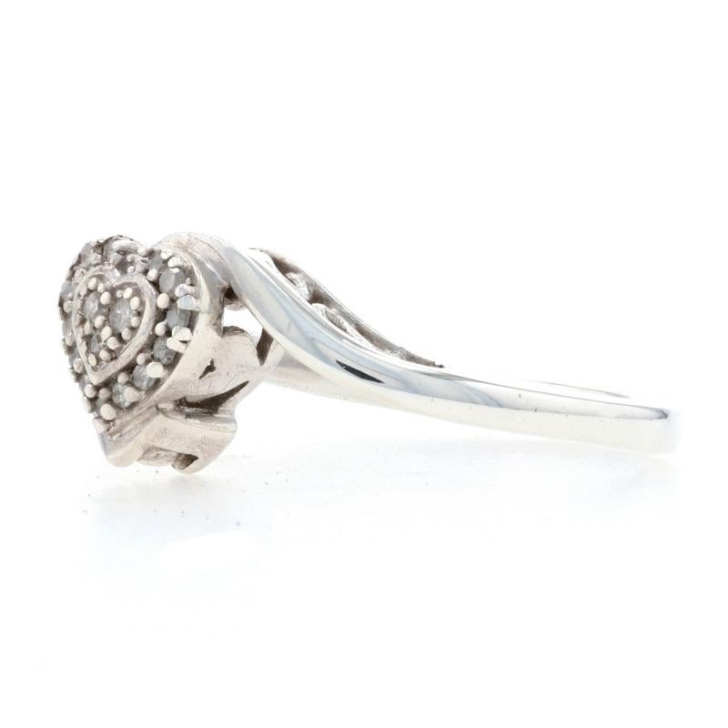Women's Sterling Diamond Heart Cluster Halo Bypass Ring - 925 Single Cut .10ctw Promise For Sale