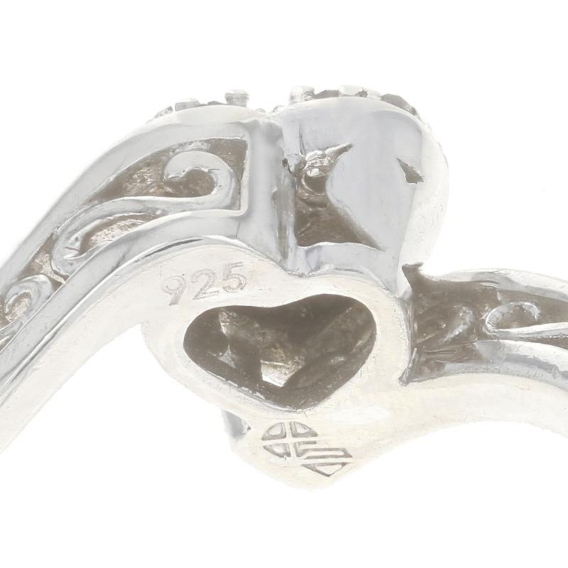 Sterling Diamond Heart Cluster Halo Bypass Ring - 925 Single Cut .10ctw Promise For Sale 2
