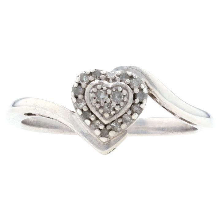 Sterling Diamond Heart Cluster Halo Bypass Ring - 925 Single Cut .10ctw Promise For Sale
