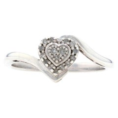 Sterling Diamond Heart Cluster Halo Bypass Ring - 925 Single Cut .10ctw Promise
