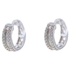 Sterling Diamond Huggie Hoop Earrings - 925 Single Cut 
Baguette .36ctw Pierced
