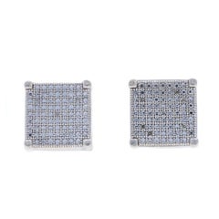 Sterling Diamond Large Stud Earrings - 925 Single Cut .10ctw Pierced Screw-Ons
