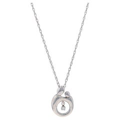 Sterling Diamond Mother & Child Pendant Necklace 18 3/4" - 925 Rnd Family Love