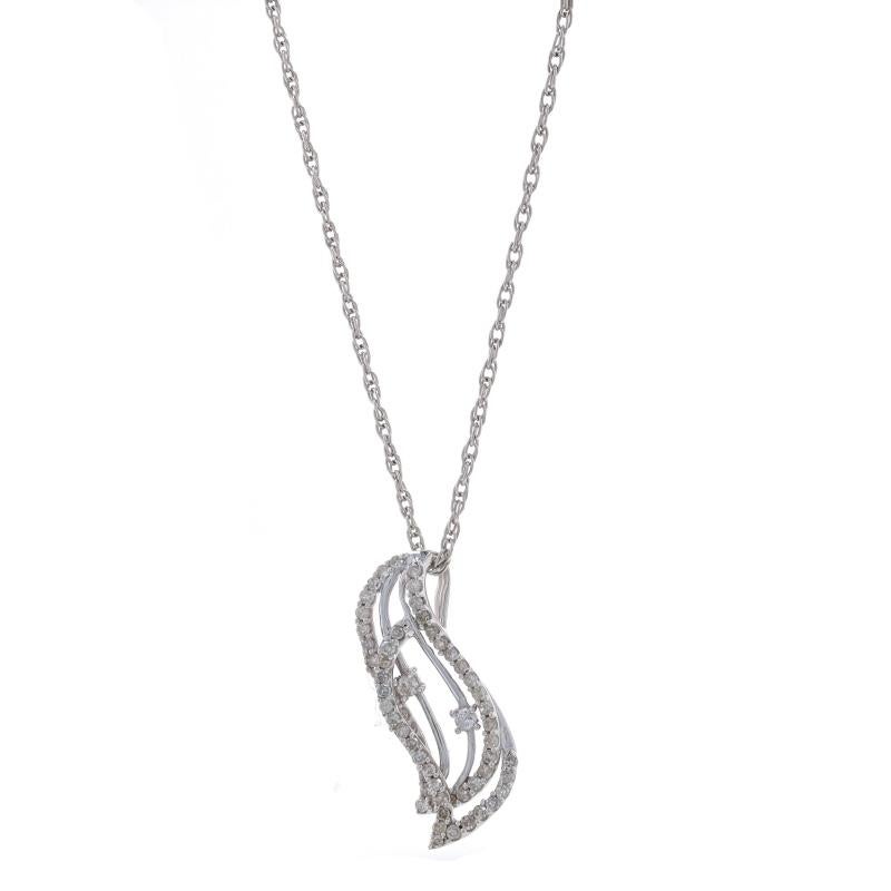 Metal Content: Sterling Silver

Stone Information
Natural Diamonds
Carat(s): 1/3ctw
Cut: Single

Total Carats: 1/3ctw

Chain Style: Prince of Wales
Necklace Style: Chain
Fastening Type: Lobster Claw Clasp
Theme: Intertwined