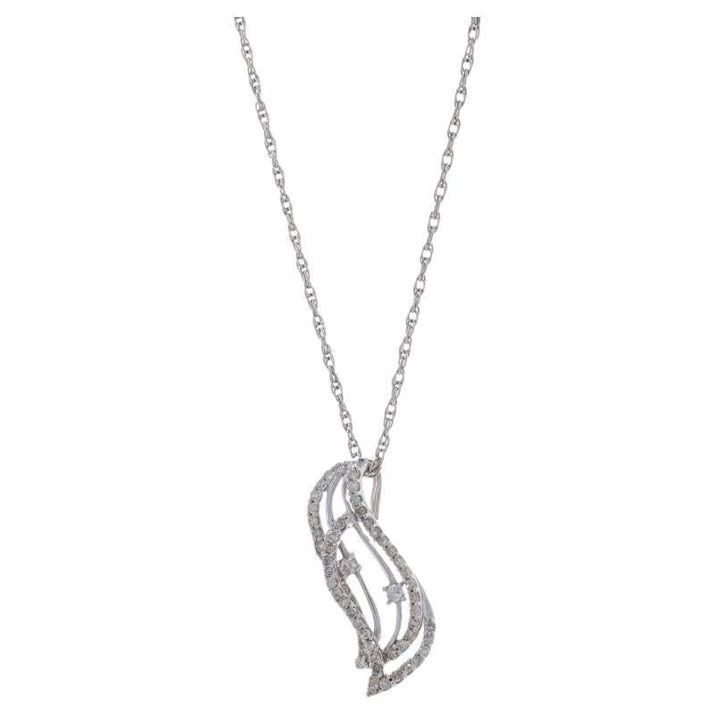 Sterling Diamond Pendant Necklace 18 1/4" - 925 Single 1/3ctw Intertwined Leaves For Sale