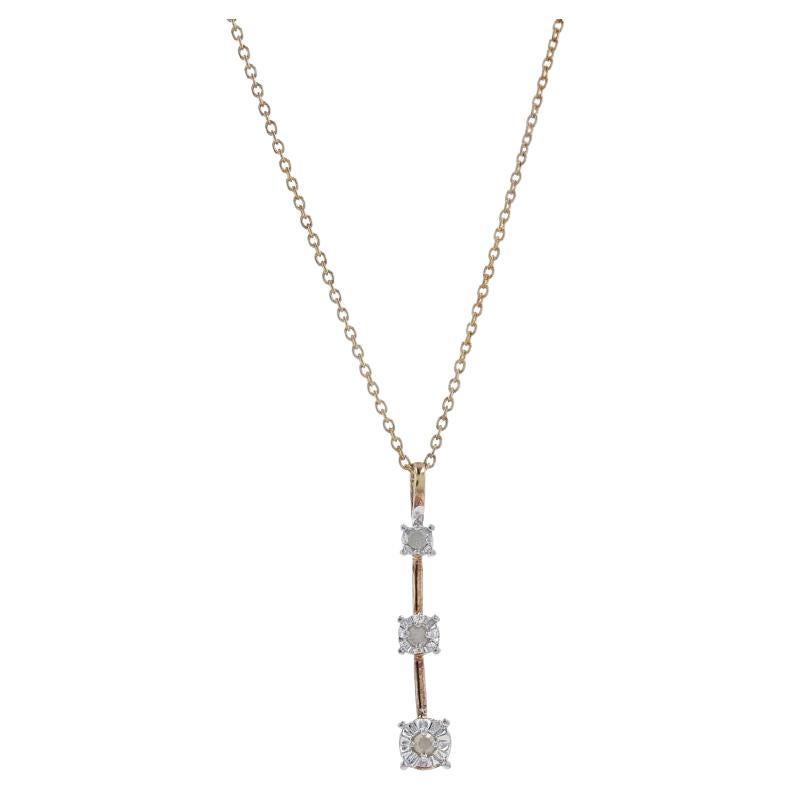 Sterling Diamond Three-Stone Journey Necklace 17 3/4" 925 Gold Plated Rnd .10ctw For Sale