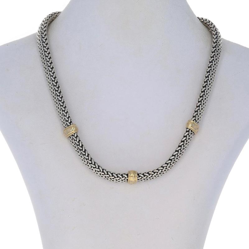 Round Cut Sterling Diamond Woven Mesh Chain Station Necklace 16 1/4