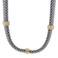 Sterling Diamond Woven Mesh Chain Station Necklace 16 1/4" 925 & 18k Gold .15ctw