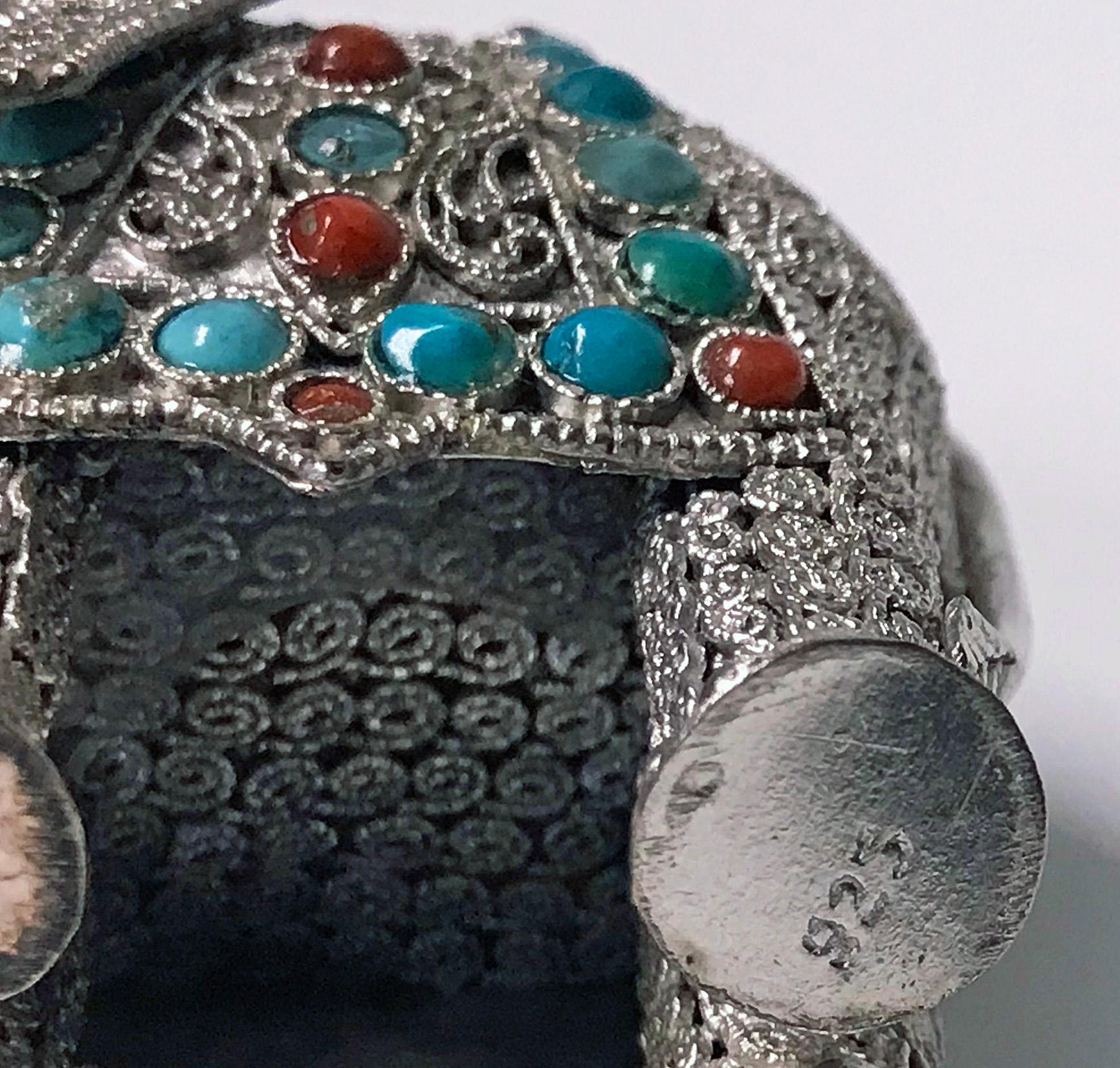 Women's or Men's Sterling Elephant Turquoise Inlay Probably Chinese, circa 1950