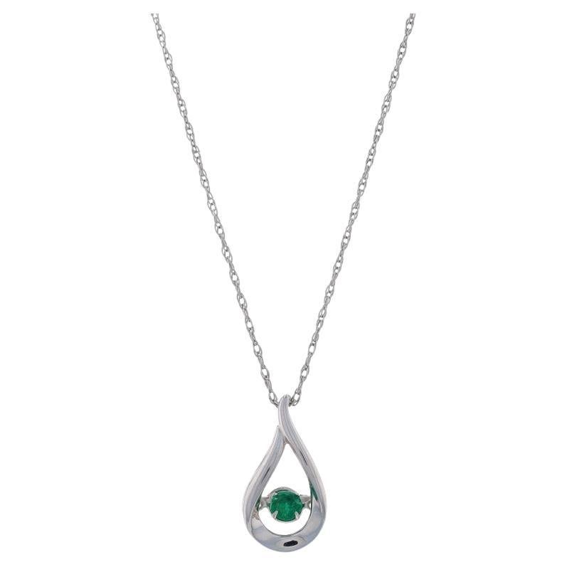 Sterling Emerald Dancing Solitaire Pendant Necklace 18" - 925 Rnd .20ct Teardrop For Sale
