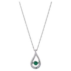 Sterling Emerald Dancing Solitaire Pendant Necklace 18" - 925 Rnd .20ct Teardrop