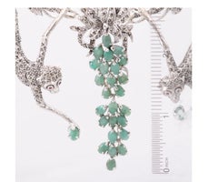 Sterling Emerald, Ruby and Marcasite Necklace with Articulated Monkeys