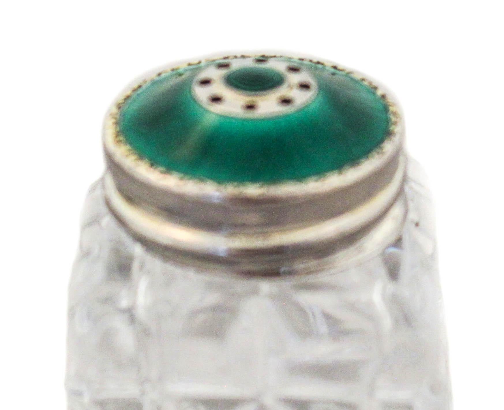 Sterling Enamel and Crystal Salt Shakers In Excellent Condition In Brooklyn, NY
