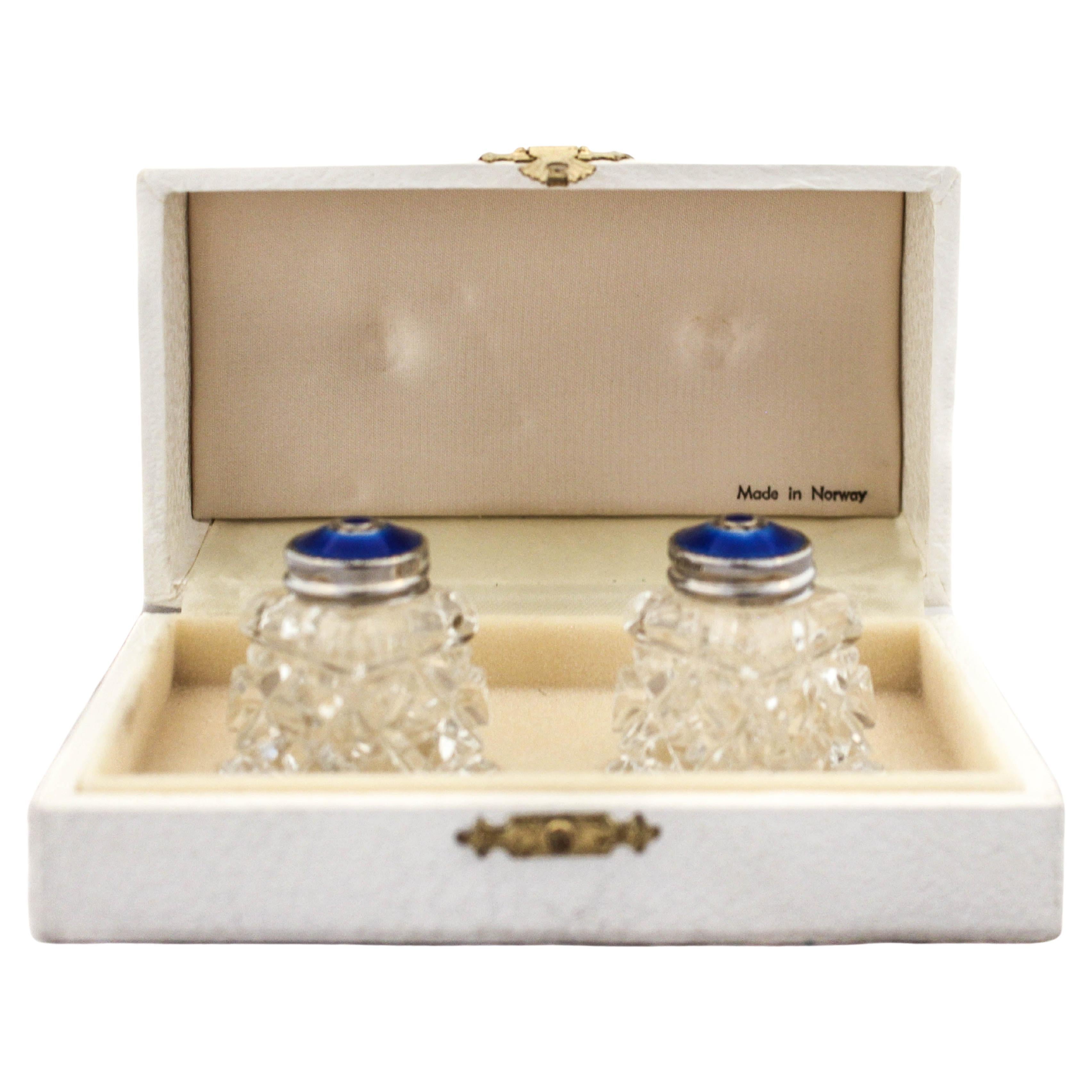 Sterling Enamel and Crystal Salt Shakers