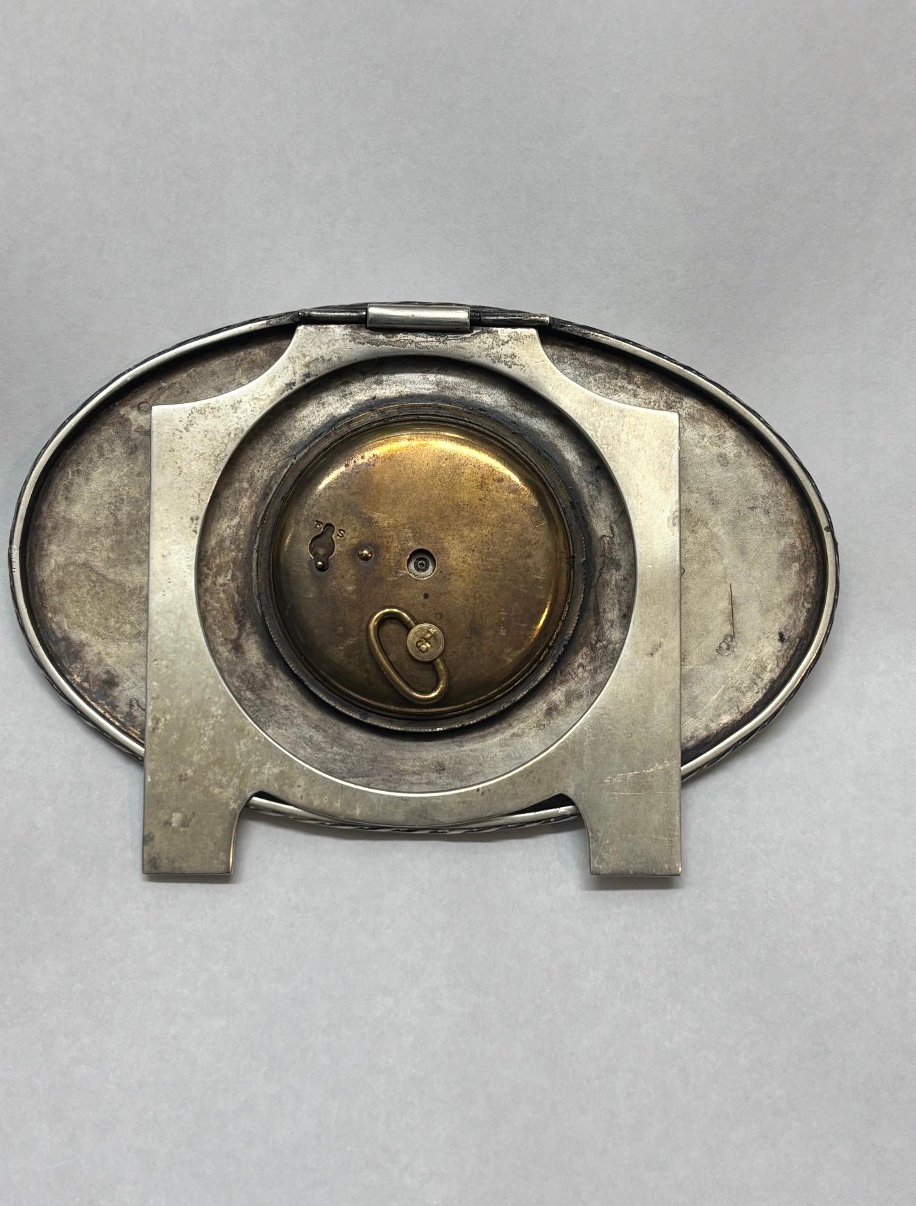 Women's or Men's Sterling & Enamel Desk Clock by Bailey, Banks & Biddle (c. 1930) For Sale